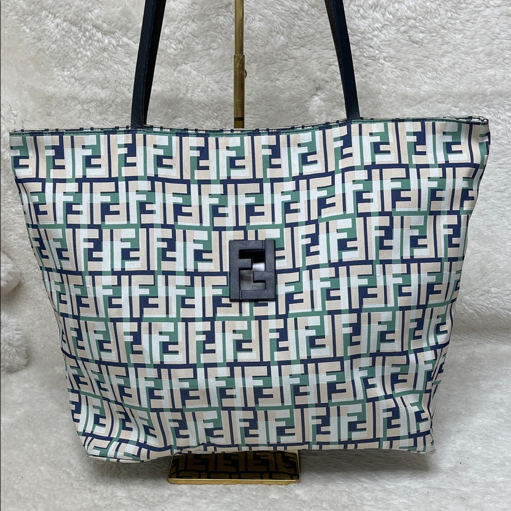 Vintage Fendi Multicolor FF Zucca Logo Canvas Tote/ Shoulder Bag w/ Zip Closure